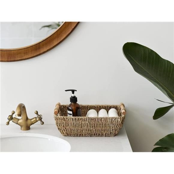 Small Wicker Baskets, Handwoven Baskets for Storage, Seagrass Rattan Baskets - Picture 3 of 6